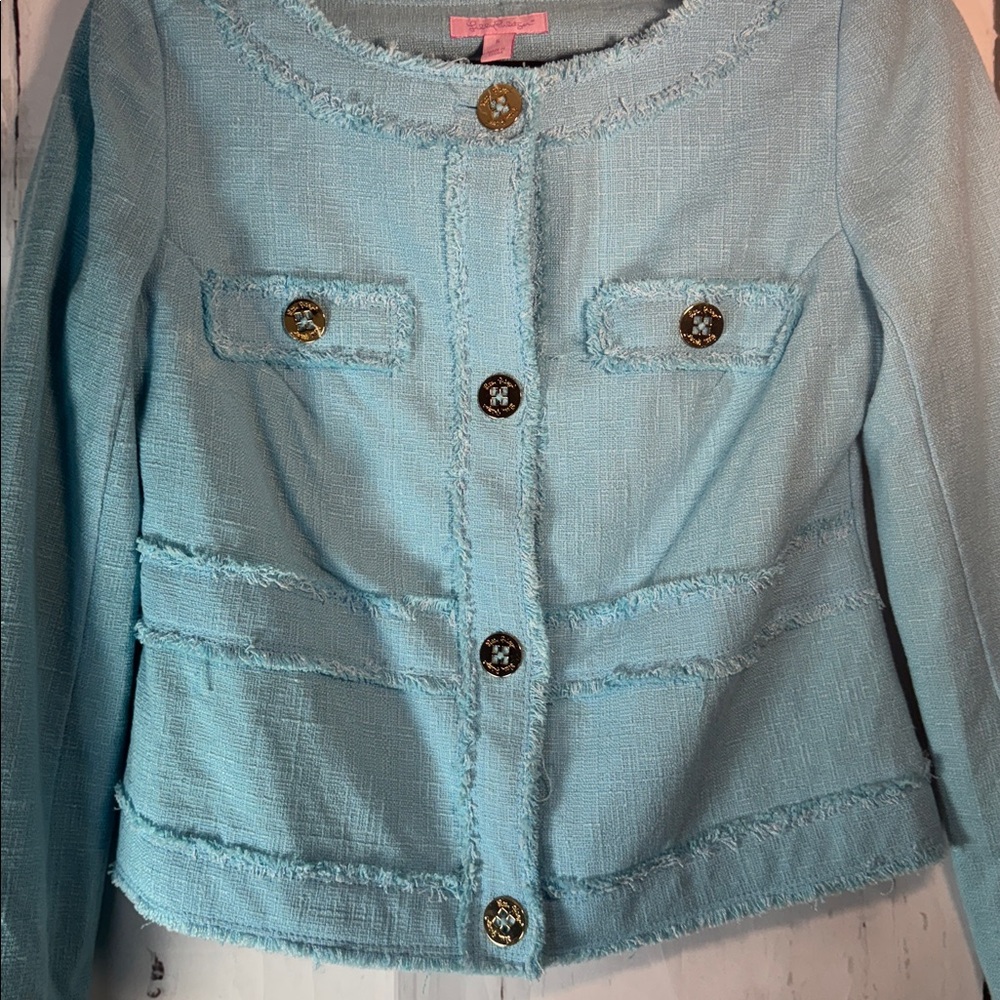 Lilly Pulitzer(S) Light turquoise Blue Textured waist length Jacket
